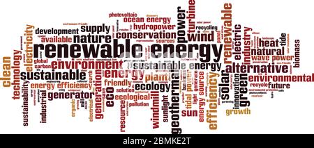 Renewable energy word cloud concept. Collage made of words about renewable energy. Vector illustration Stock Vector