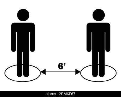 Social Distancing 6ft Apart Stick Figure Black Icon Pictogram. EPS Vector Stock Vector
