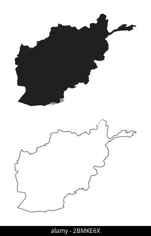 Afghanistan Map. Black silhouette and outline isolated on white background. EPS Vector Stock Vector