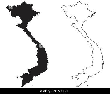 Vietnam Country Map. Black silhouette and outline isolated on white background. EPS Vector Stock Vector