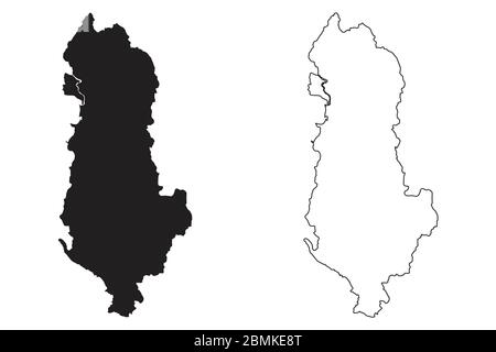 Albania Map. Black silhouette and outline isolated on white background. EPS Vector Stock Vector