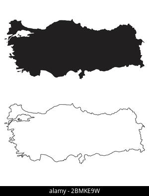Turkey Country Map. Black silhouette and outline isolated on white background. EPS Vector Stock Vector