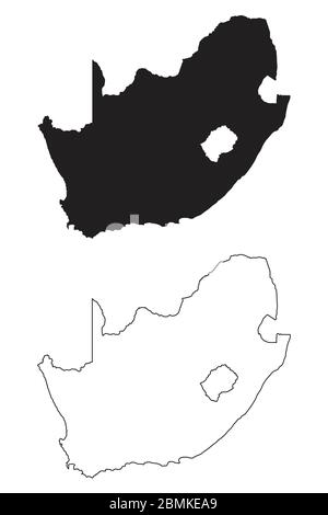 South Africa Country Map. Black silhouette and outline isolated on white background. EPS Vector Stock Vector