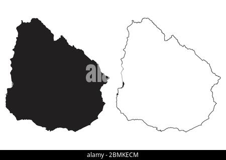 Uruguay Country Map. Black silhouette and outline isolated on white background. EPS Vector Stock Vector