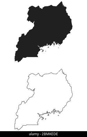 Uganda Country Map. Black silhouette and outline isolated on white background. EPS Vector Stock Vector