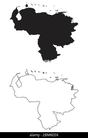 Venezuela Country Map. Black silhouette and outline isolated on white background. EPS Vector Stock Vector