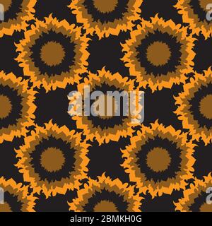 seamless pattern abstraction ornament sunflowers on a black background. Vector image Stock Vector
