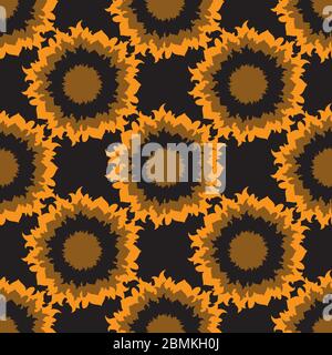 seamless pattern abstraction ornament sunflowers on a black background. Vector image Stock Vector