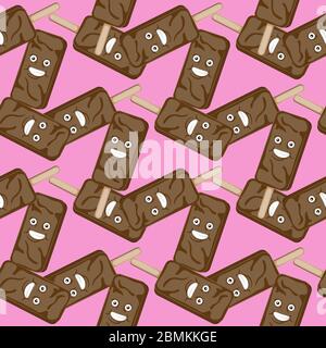seamless pattern of the cartoon character shekoladny ice cream on a pink background. Vector image Stock Vector