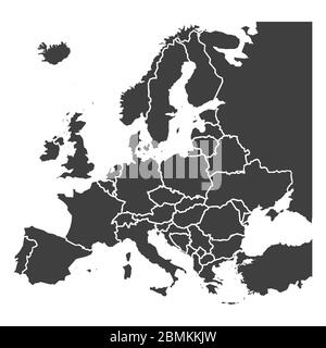 Detailed europe map, gray silhouette on white Stock Vector