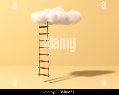 Rope-ladder to growth, clouds, future concept. Success and progress concept.