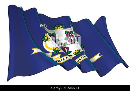 Vector illustration of a Waving Flag of the State of Connecticut. All elements neatly on well-defined layers and groups. Stock Vector