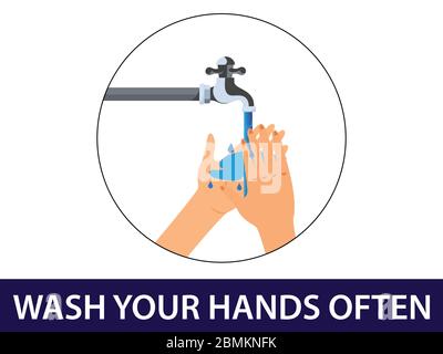 Washing Hands. Personal hygiene, disease prevention and healthcare. New epidemic (2019-nCoV). Safety, health, remedies and prevention of viral disease Stock Vector