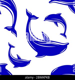 Dolphin. Vector illustration, flat style. Seamless pattern Stock Vector