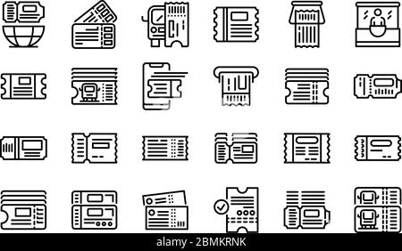 Bus ticketing icons set, outline style Stock Vector