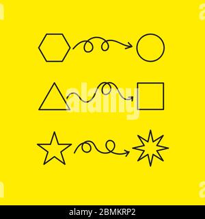 Concept of transformation. Development, evolution or change symbol. Illustration for business coach and psychologist. Graphic elements - circle, triangle, star with arrows between them Stock Vector