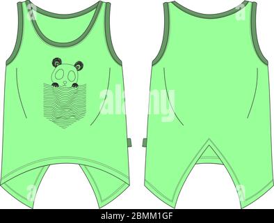 Girls fit tank shirt panda template pattern Stock Vector