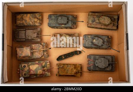 Plastic model WW2 Russian and German tanks in cardboard box Stock Photo ...