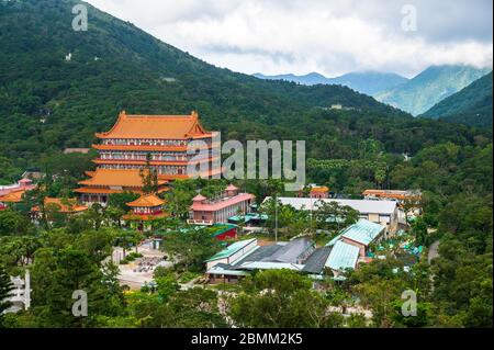 Po Lin Monastery at Ngong Ping on Lantau Island, Hong Kong adjacent to Tian Tan Big Buddha Stock Photo
