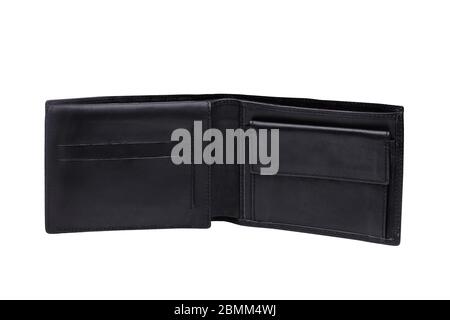 open empty black feather wallet isolated on white Stock Photo