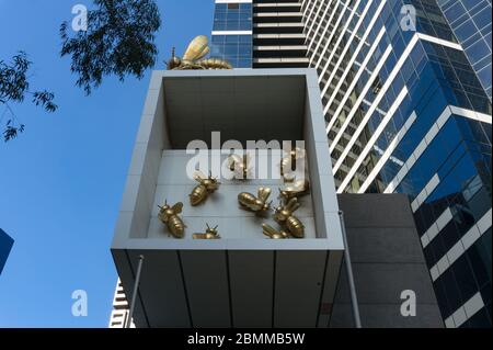 Melbourne, Australia - June 16, 2017: Bee Colony artwork by Richard Stringer on the side of the Eureka Tower Stock Photo