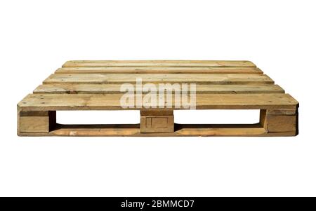 Sturdy wooden pine pallet used in transportation and storage, euro pallet, epal pallet, isolated on white background Stock Photo