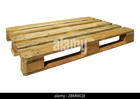 Sturdy wooden pine pallet used in transportation and storage, euro pallet, epal pallet, isolated on white background Stock Photo