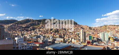 Panoramic view of La Paz, in Bolivia. La Paz is the highest capital in the world. Stock Photo