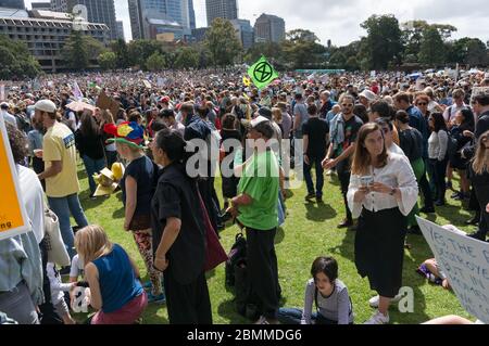 Sydney, Australia - September 20, 2019: People with banners and placards on climate change strike in Sydney Stock Photo
