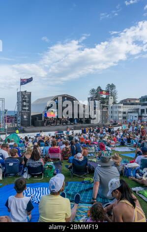 Sydney, Australia - January 26, 2020: Crowd of people with Australian flags celebrating Australia Day in Cronulla suburb in 2020 Stock Photo