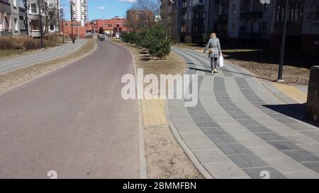 Nice pedestrian and bicycle path in spring Stock Photo