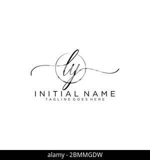 LY Initial handwriting and signature logo design with circle