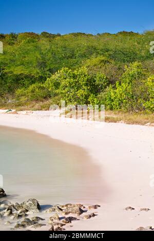 Daytime long exposure of the beautiful Half Moon Bay in Antigua. Stock Photo