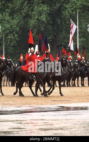 Members of the Household Division Life Guards rehearsing for ceremonial on Horse guards Parade London 2006 Stock Photo