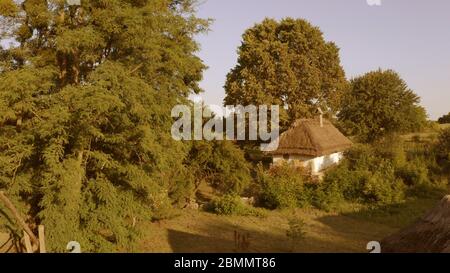 Comfortable small house with thatched in the forest. Stock Photo