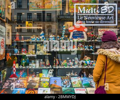 Multi -BD Belgian comic book store in Brussels city (122-124 bd Anspach) - Brussels, Belgium - 1 january 2020 Stock Photo