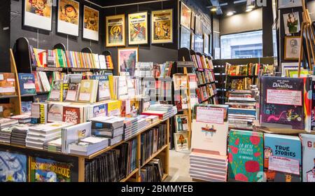 Multi -BD Belgian comic book store in Brussels city (122-124 bd Anspach) - Brussels, Belgium Stock Photo