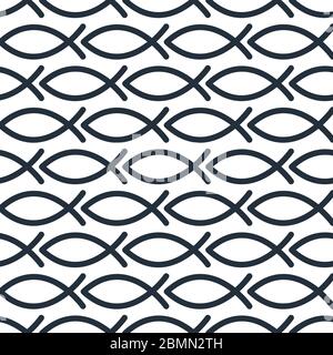 Jesus christian Fish horizontal white seamless pattern with linear fishes. Stock Vector illustration Stock Vector