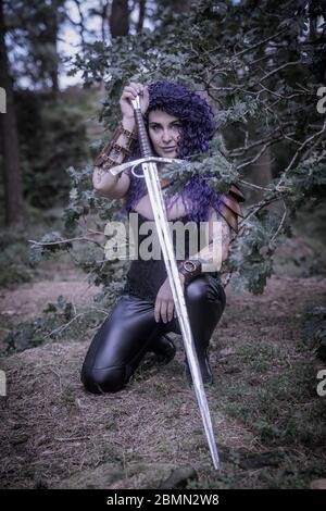 The sheildmaiden in the woods Stock Photo