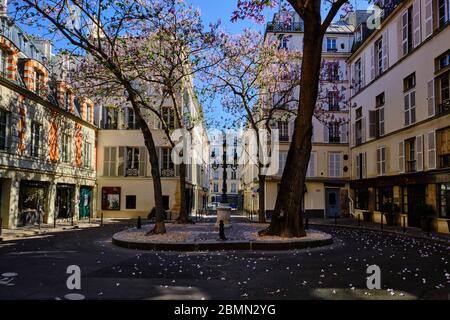 France, Paris, Saint-Germain-des-Près, the place of Furstemberg, during the lockdown of Covid 19 Stock Photo