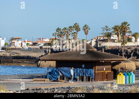 Early morning excercise on the Playa Enramada in the first phase of de-escalation during the covid 19 lockdown in the tourist resort area of Costa Ade Stock Photo