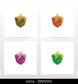 Squirell And Acorn Logo Design Stock Vector