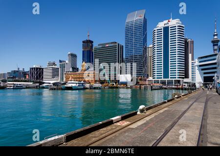 Quayside office blocks and high-rise buildings in Auckland's Central Business District, New Zealand. Stock Photo