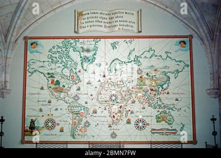 ancient map of the world, Navy Museum, February 05, 1982, Lisbon, Portugal Stock Photo