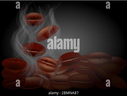 coffee beans and coffee steam on a dark background Stock Vector