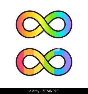 Autism pride symbol, rainbow infinity sign. Gradient spectrum and flat colors. Neurodiversity awareness and acceptance. Stock Vector
