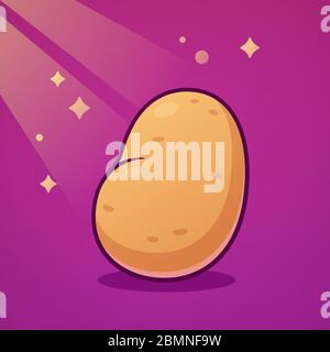 Cartoon potato illustration with shining light beams and sparkles. Food ingredient, staple vegetable vector illustration. Stock Vector