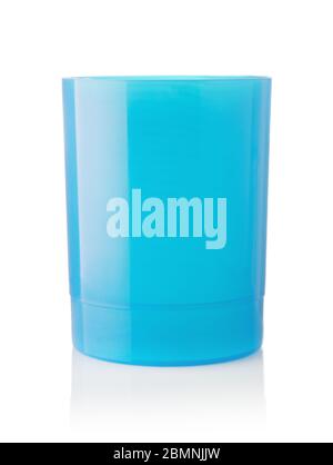 Blue plastic glass isolated on white background. Stock Photo
