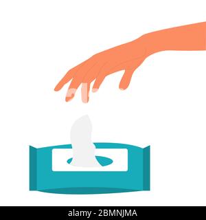 Vector illustration of a hand reaching for a wet wipes Stock Vector
