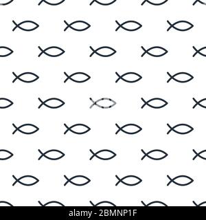 Jesus christian Fish horizontal white seamless pattern with linear fishes. Stock Vector illustration Stock Vector